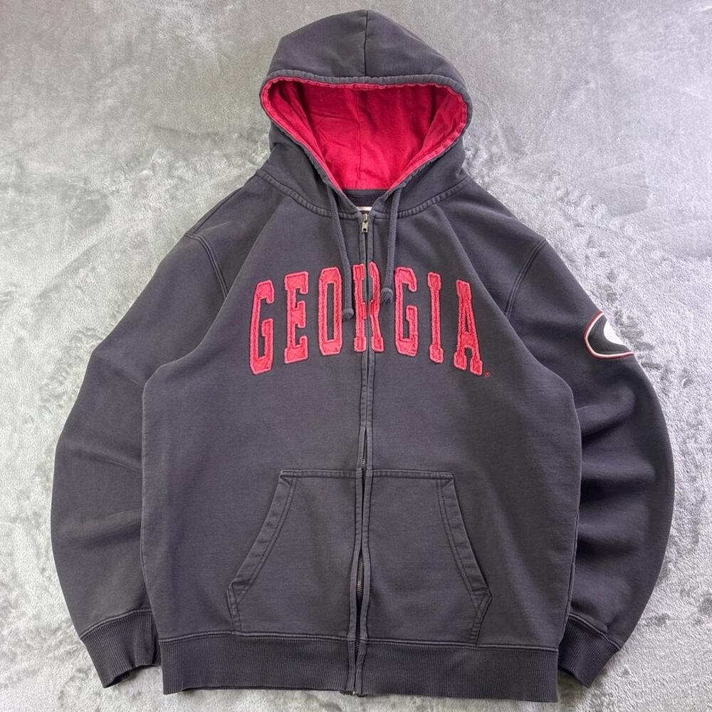 Vintage Y2K Georgia Bulldogs Hoodie Mens Large Black Red Full Zip Colosseum